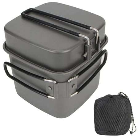 Pentole da campeggio in titanio, Kit da cucina portatile, Pentola in titanio con coperchio, Pentole da campeggio antiaderenti per cucina all'aperto, Set di utensili da cucina multifunzionali da campo,