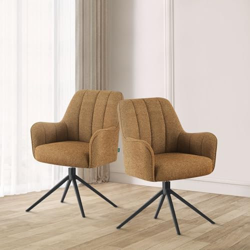 DUBI Möbel Esszimmerstuhl Thomas, Esszimmerstühle drehbar Armlehnstuhl Küchenstuhl Polsterstuhl Schreibtischstuhl Schminkstuhl für Esszimmer Küche Wohnzimmer Büro, Gelb, 2 Stück, 21104-SA273-B05