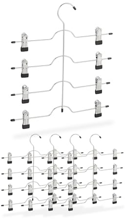 Relaxdays Mehrfachbügel im 5er Set, Kleiderbügel für Röcke oder Hosen, mit Klammern, platzsparend, Metallbügel, silber