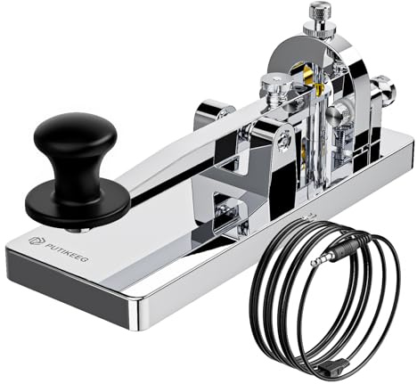 CW Telegraph Key - Heavy Duty Stainless Steel Classical Morse Code Key, Shortwave Radio Ham Send Telegram Practice Oszillator Straight Key (Silber)