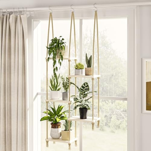 Bamworld Fenster Pflanzenregale Hängeregale Fenster Pflanzenhänger Indoor Holz Pflanze Wandregal Fensterbank Pflanzenregal Indoor Hängende Pflanzenständer Wohnzimmer Dekor Garten Boho Dekor
