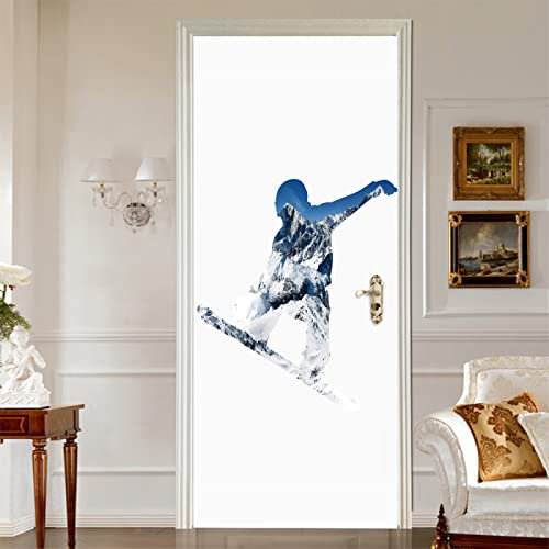 MYIESAXL Sticker Porte Poster Ski Papier Peint Effet Trompe-l'œil pour Salon Chambre Décoration De La Maison Stickers Muraux Imperméable Stickers Amovibles, Autocollant Porte（83 x 204cm）