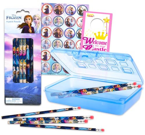 Ensemble de papeterie La Reine des Neiges Princesse Disney – Ensemble de fournitures scolaires – Ensemble de 6 crayons La Reine des Neiges, pot à crayons, plus | Fournitures scolaires La Reine des