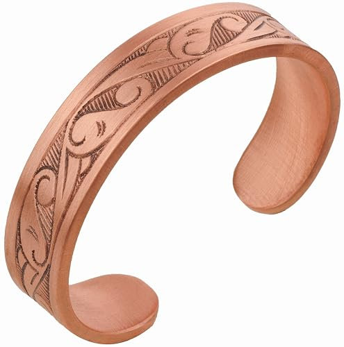 DEMMEX - Hochwertiges 3 mm dickes, massives Kupfer-Manschettenarmband für Damen und Herren – geschnitten, geformt, graviert von Hand – dickstes seiner Art – mattes Finish – handgefertigt in der Türkei