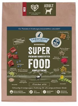 Lakefields SUPERFOOD | Premium Hundefutter trocken | 61% Wild | 1kg | Getreidefreies Trockenfutter für ausgewachsene Hunde | Mit Fenchelsamen, Birne & Roter Beete | Von Tierärzten entwickelt