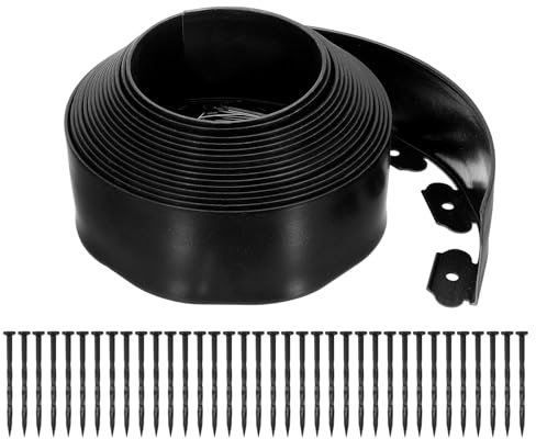 sourcing map Landscape Edging, 1Pcs 40FT x 3.94 - Garden Edging Kit with 36 Stakes, Landscape Edging Border for Garden Lawn Flower Bed Yard Grass (Black)