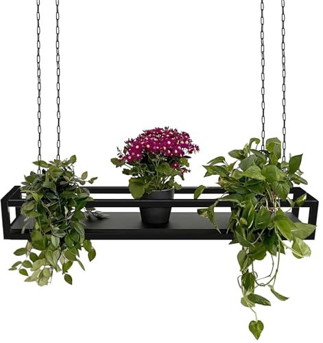 yelloo - Deckenregal mit Ketten, ideal als Blumenregal, Pflanzen für drinnen und draußen, klassisches und elegantes Design für Zuhause, Balkon (FLOWERS Schwarz/Schwarz, 115 cm)