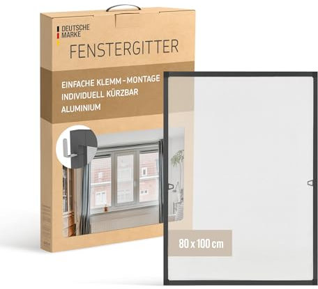 Klemm Fliegengitter Fenster mit Rahmen Anthrazit 80 x 100cm Fliegenschutz Fensterrahmen, Insektenschutz Fenster Fliegengitter mit Rahmen Alu - Montage ohne Bohren - Insektengitter Fliegennetz Fenster
