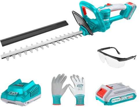 TOTAL - Tagliasiepe Elettrico A Batteria 20v, Lunghezza Lama 460 Mm, Diametro Taglio 18 Mm, Tagliasiepi A Batteria Per Giardino, Taglia Siepi Elettrico Con Batteria E Caricabatterie