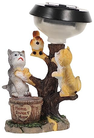 VILLCASE Solar Katzen Statue Gartenlampe Resin Tier Ornament Solarleuchte Dekor Rasen Licht Gartenszene Dekoration