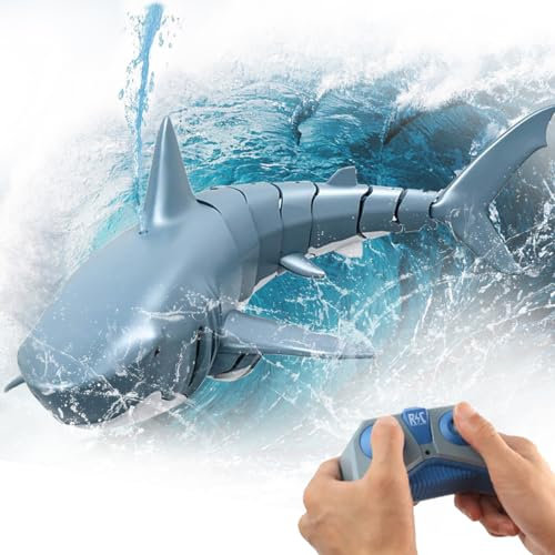 OBEST Ferngesteuertes Hai-Spielzeug, 2.4GHz RC Hai Boot für Pool und Schwimmbad, Hoher Simulation Hai-Boot Sommer-Wasserspielzeug, Elektrische Shark Boat Geschenk für Jungen und Mädchen