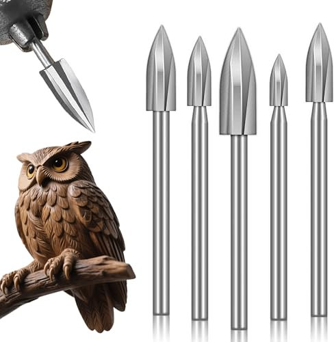 BondEron 5 Stück HSS Schnitzwerkzeuge Set mit 3mm Schaft, Präzisions Holzfräser für Dremel Rotationswerkzeuge, Holzbearbeitung Drechselbank Woodworking Tools Zubehör