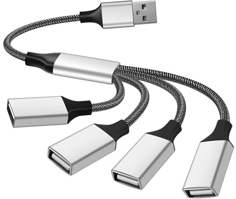 Wowfast USB Splitter 1 zu 4 Kabel Mehrfachstecker USB-Port Verteiler Weiche Adapter Stecker zu 4 x 2.0 Buchse USB Hub Kabelkonverter für PC Laptop Auto TV LED-Licht Drucker Tastatur Maus