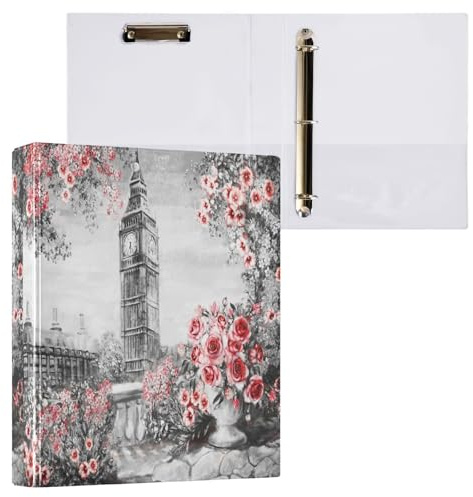 Londoner Ringbuch mit 3 D-Ringen, Querformat, Blume, Rose, A4, 1 Packung mit 200 Blatt, für Kinder, Schulbedarf, Damen, Herren, Büro