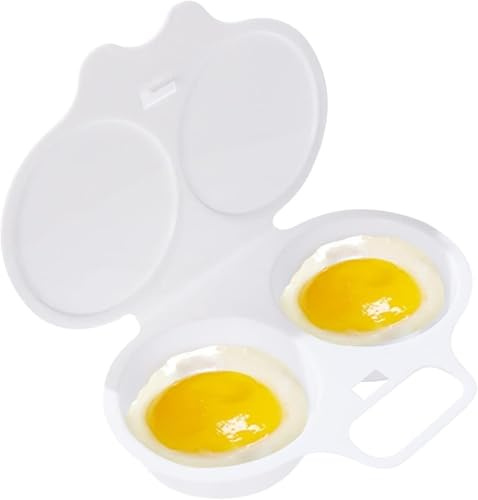 1 pocheuse à œufs pochés à micro-ondes blanche, 2 cavités antiadhésive avec couvercle, pocheuse à œufs pour micro-ondes, coquetiers pochés à double vidange, ustensiles de cuisine spécialisés