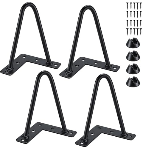 Homtone 4 Stück Haarnadel Tischbeine, 15 cm / 6 inch Schwarz | Metall Hairpin Legs mit Bodenschoner und Schrauben, DIY Tischbeine Möbelfüße für Couchtische, Nachtständer, Hocker