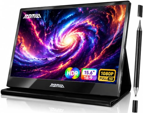 TANXJIA 15.6'' Portable TouchScreen Monitor, 1080P FHD IPS Second Screen | USB-C & MINI HDMI, Plug & Play, Work & Travel External Monitors w/ Stylus & Smart Cover for Laptop/PC/Phone/Mac/PS3/4/5/Xbox