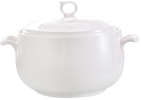 Ameble Soup Tureen 3000ml Round Ceramic Serving Bowls with Lids Heat-Resistant Soup Bowls with Handles Microwave Safe for Restaurant Home Kitchen