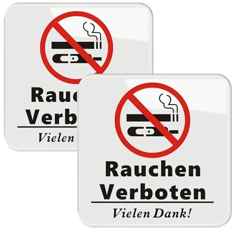 2 Stück Rauchen Verboten Schild 10 * 10cm,NO SMOKING Signs Selbstklebend Sicherheitsschilder aus Acryl Wasserdicht für Außen-und Innenbereich