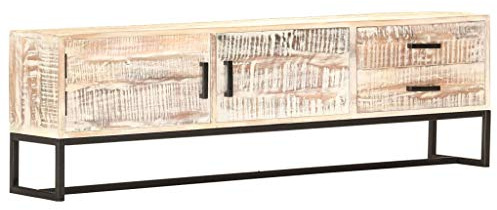 YUOTYRKTEJRSG TV-Schrank Weiß 140 cm, Massivholz Akazie Sideboard Lowboard mit 2 Türen und 2 Schubladen, Stauraum für Wohnzimmer Möbel, Moderner TV Unterschrank