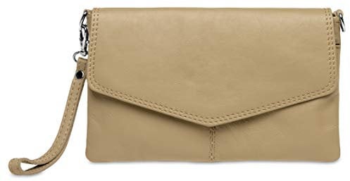 Caspar Elegante Leder Clutch Abendtasche aus samtweichem Nappaleder Damen Umhängetasche - PREMIUM LINE - Modell No.322 - Made in Italy, Farbe:sand, Accessoires:One Size
