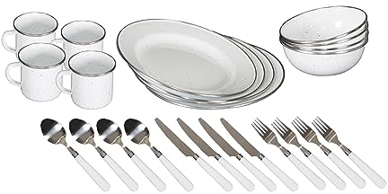 StanSport 11220-03 Deluxe 24-Piece Enamel Tableware Set (White)