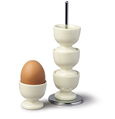 Zeal G277C Stack and Store Egg Cups/Holders, Set of 4 with Chrome Storage and Carry Stand, Melamine, Cream