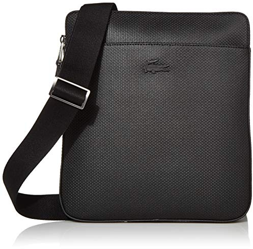 Lacoste Herren Crossover Crossbody Bag Umhängetasche, Schwarz (Piquéleder)