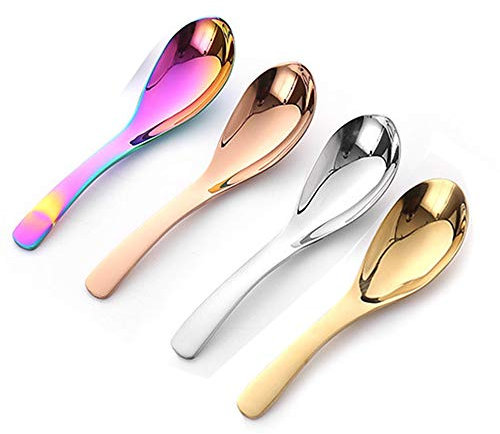 Choary - Set di 4 cucchiai da minestra spessi, in acciaio inox, per zuppe, cucchiai da tavola, colore: arcobaleno, oro rosa, oro, argento