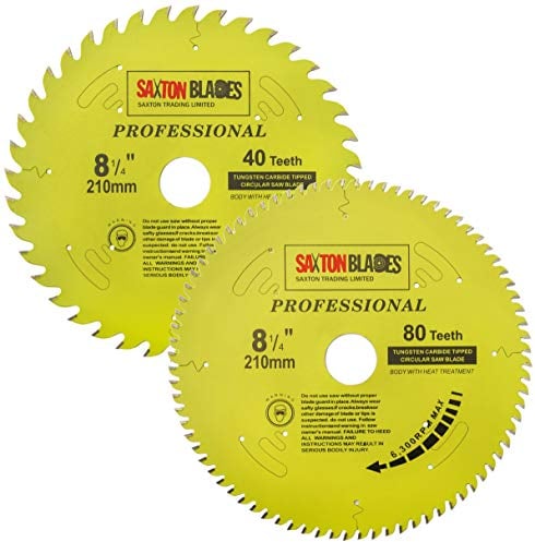 TCT210MXAPRO Saxton Professional Range TCT Circular Saw Blade 210mm x 40T and 80T x 30mm Bore, 16, 20, 25mm, 25.4mm Reduction Rings Compatible with Evolution Festool Bosch Makita Dewalt