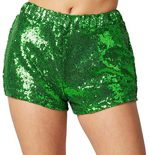 dressforfun 900996 Damen Pailletten Glitzer Shorts, sexy Kurze Hose Shorts, grün (L | Nr. 303903)