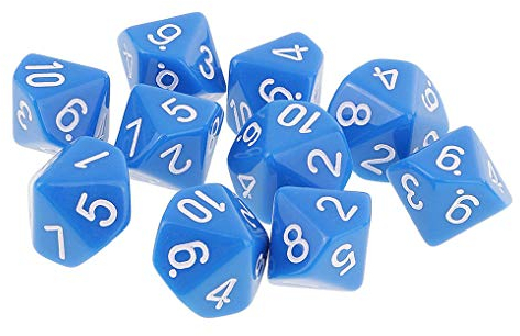 Yourandoll 10 STÜCKE Polyedrische Würfel D10 Würfel Dice Spielwürfel for DND RPG Tischspiele (Blau)