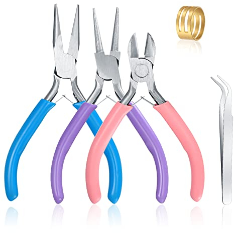 Xiaomoyu 3 Pezzi Pinze per Creazione Gioielli, a Tenaglia a Becco ad Ago/ a Becco a Catena/ Tronchesi per Riparazione di Bigiotteria