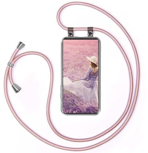 moex Handykette für Samsung Galaxy S22 Ultra Hülle mit Band abnehmbar, Handyhülle mit Kette zum Umhängen, Handyband 155 cm lang Stoff Kordel Umhängehülle, Handy Umhängeband, Rosegold