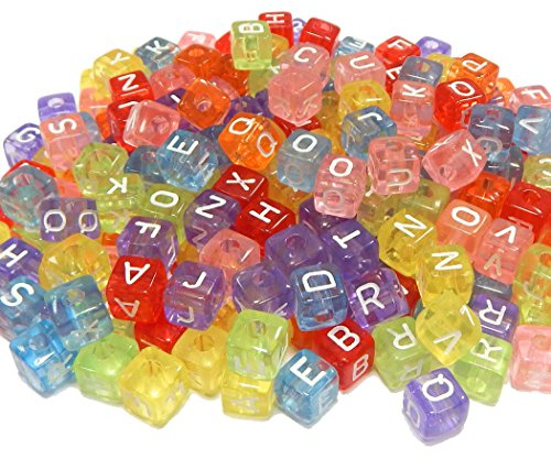 Perlin Buchstabenperlen 200 Stück 7 mm Alphabet Perlen Würfel Acryl A Z Mix für Armband Namen Schmuck DIY Basteln Kinder Perlen Set mit 3.5 mm Loch