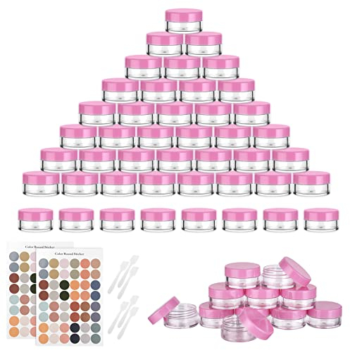Flintronic 64 Stück Döschen, 5ml Plastik Döschen, Leerdose klarer Tiegel, Cremedose Leer Transparent Tiegel mit Spatel und Etikett,Reise Töpfchen Döschen Set für Mini-Kerzen Kosmetik