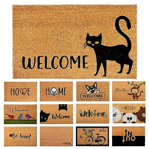 Fußmatte Kokosfaser Schwarze Katze - 70x40cm - Willkommens Fussmatte mit Antirutsch PVC & Kokos Oberfläche - für Hauseingänge, Flure, Außentüren, Wohnaccessoires - Schlichtes Originaldesign
