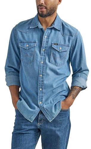 Wrangler Camisa icónica de Mezclilla de Ajuste Regular para Hombre, Medium