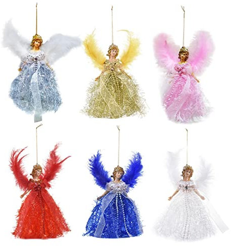 Lecerrot Weihnachtsbaum, Engel, Weihnachtsbaum, Spitze, Kunststoff, Weihnachtsbaumspitze, Dekoration, Tannenbaum, -Engel, Weihnachtsbaum, Anhänger mit Flügeln aus Federn, Party-Dekoration
