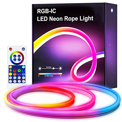 nomiou Neon LED Strip 3m, RGBIC Neon WiFi LED Streifen mit App-Steuerung, DIY-Farbwechsel Lichtband, Musik Sync,Neon Lichtband für Wohnzimmer, Schlafzimmer, Wand Deko…