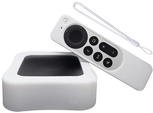 Silicone Protective Case Cover for Apple TV 4K and Siri Remote 2022 (1 Set) - Anti-Slip, Shockproof, Drop Proof Case With Lanyard for 3rd Generation Remote (White)