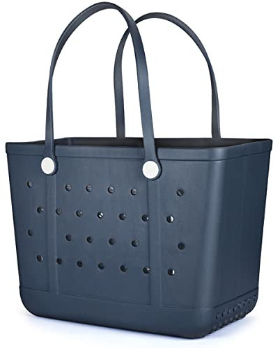 UeKeKicg Extra große Gummi-Tragetasche, Strandtasche, waschbar, langlebig, offene Strandtasche, Reisetasche, Tasche für Pool, Boot, Sport, Dunkelblau 1, Large, Offen