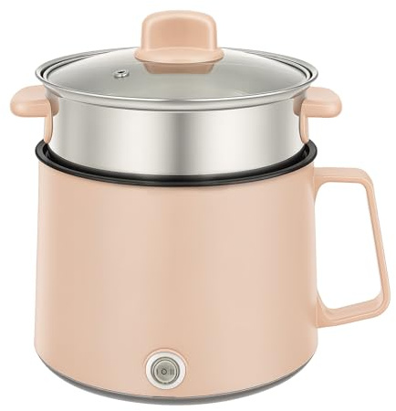 Cuiseur à Pâtes Électrique Portable Avec Cuiseur Vapeur - 1,7 L - Multifonction - Antiadhésif - Pour Nouilles, Soupe, Bouillie, Boulettes, Œufs, Flocons d'Avoine - Rose