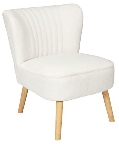 AltoBuy KELIOS - Fauteuil en Tissu Bouclettes Blanc Pieds Bois Naturel