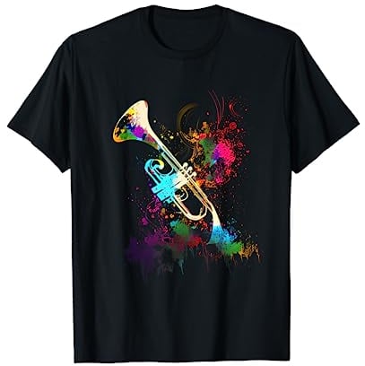 Trompete Spieler Musiker Geschenke & Designs - Unisex Erwachsene - Trompete T-Shirt - Black, Multicolored - S - Kurzarm - Crew-Kragen - Klassisch - Casual - Small - US - Regulär