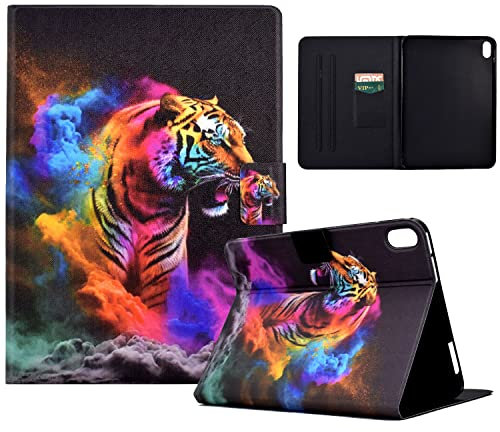LSPCASA iPad Air 10th Gen Case - Tiger Color, Card Slots, Stand, Auto Wake/Sleep