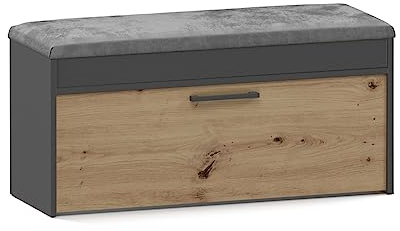 VBChome Schuhschrank mit Sitzfläche und Stauraum 100 x 35 x 49 cm Eiche Artisan - Antrazit Griffe Schuh-Organizer Holzähnlich Holzwerkstoff Schuhaufbewahrung Klappfächern Schuhregal Diele Flur