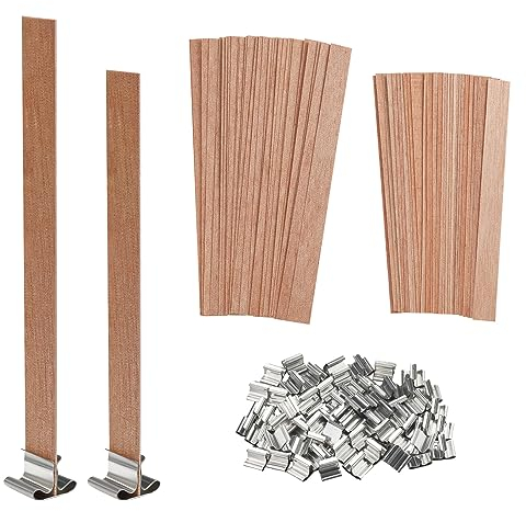 60 Stück Holzdochte für Kerzen mit 60 Stück Eisenständer, Suofuolef 13 x 130/150 mm Holzkerzendocht Kerzendochte für die handwerkliche Kerzenherstellung