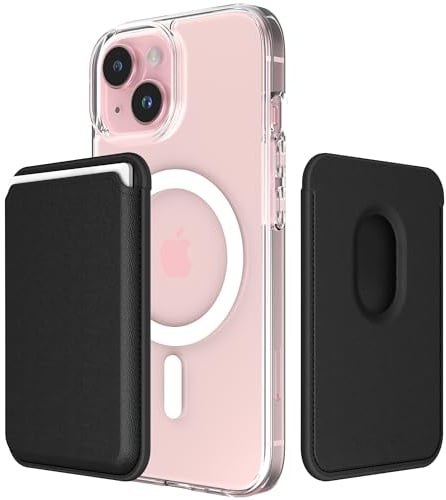 Sinjimoru Magnetic Wallet für Handy, Premium Vegan Leder Telefon Brieftasche für MagSafe 3-Karten-Halter Kompatibel mit iPhone 15 Plus Pro Max 14 13 12 Serie. M-Viica Schwarz
