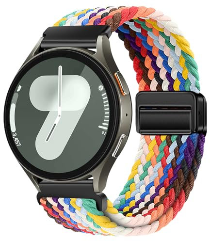 XMUXI 20mm Watch Straps Compatible with Samsung Galaxy Watch 7/6/5/4/FE/6 Classic/5 Pro/4 Classic/Huawe GT2/GT3 42mm Sport Strap Quick Release Vivoactive 6 Strap Nylon for Women Men Neon Rainbow